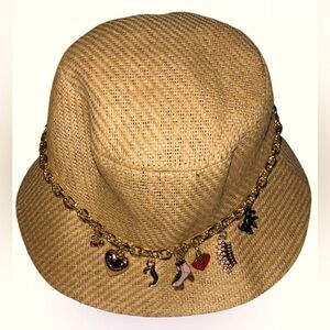 Juicy couture Chic Tan Bucket Hat with Gold Chain Accents
